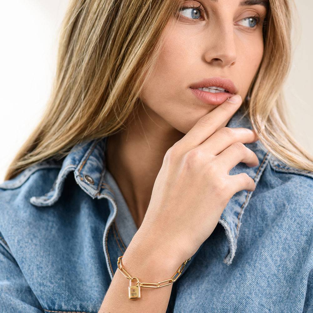 Allie Vorhängeschloss Gliederarmband - Gold-Vermeil-3 Allie Vorhängeschloss Gliederarmband - Gold-Vermeil-3 Produktfoto