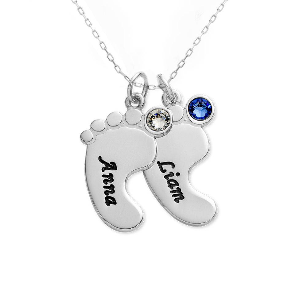 Mutterschmuck - gravierte Babyfüße-Kette mit Geburtssteinen - 417er Weißgold-2 Mutterschmuck - gravierte Babyfüße-Kette mit Geburtssteinen - 417er Weißgold-2 Produktfoto