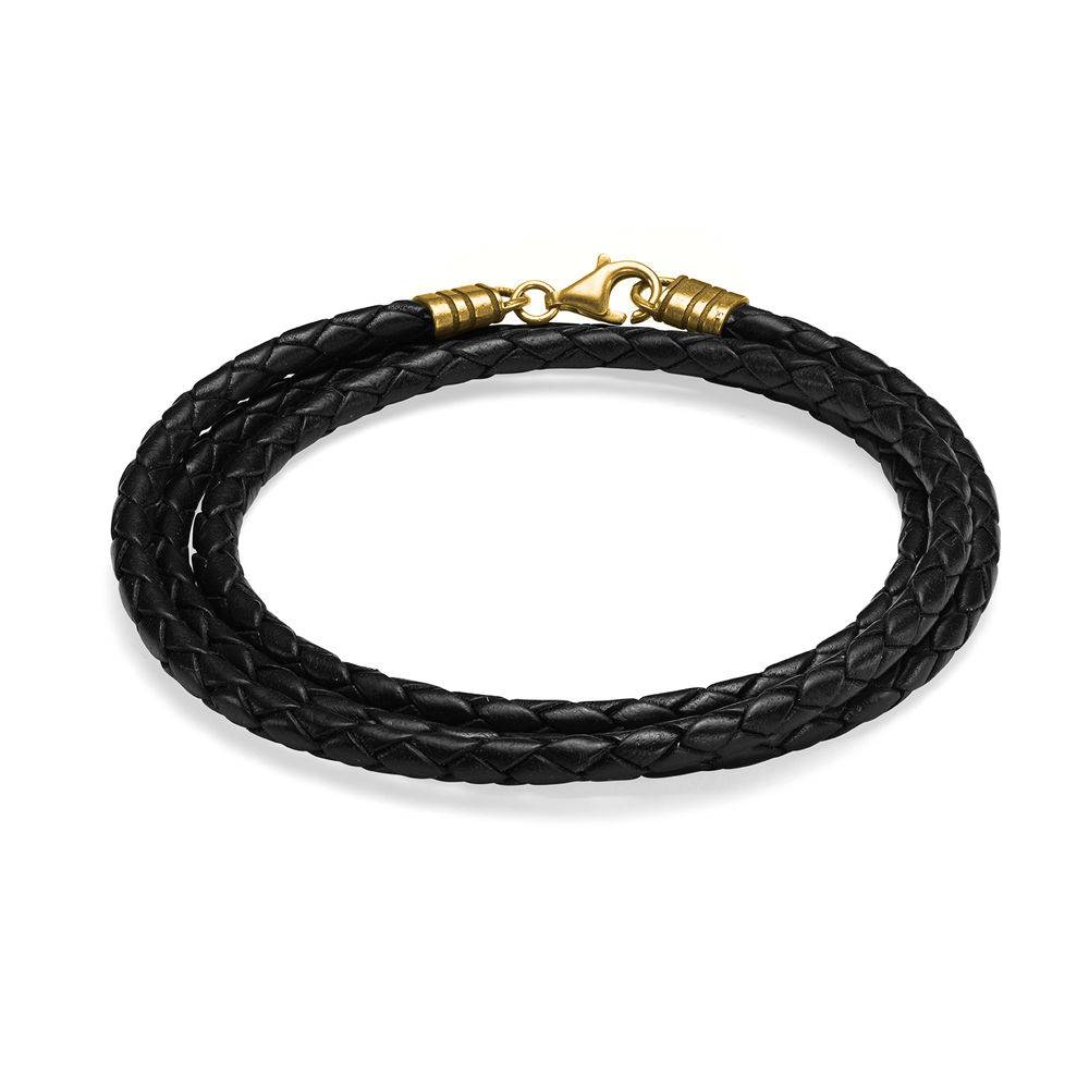 Geflochtenes schwarzes Lederarmband - Vergoldet-1 Produktfoto