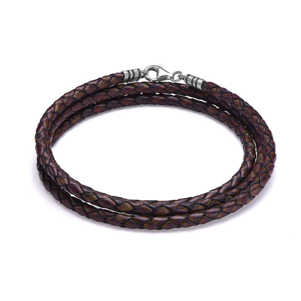 Geflochtenes braunes Lederarmband - Silber-1 Produktfoto