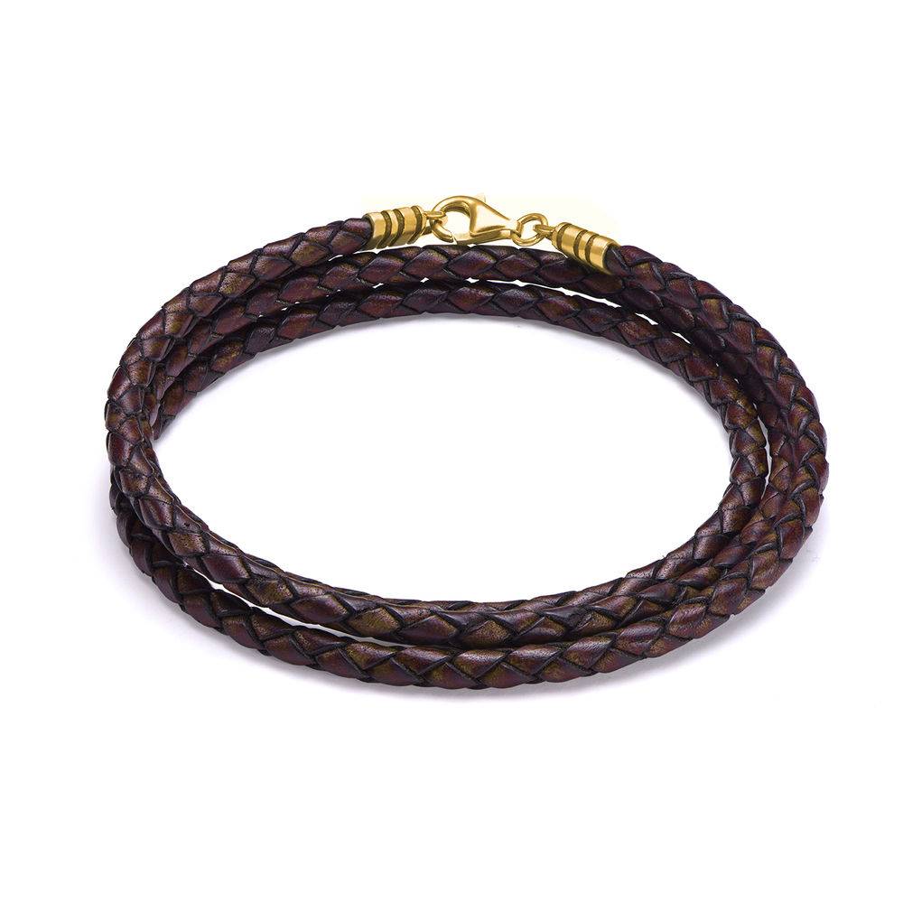 Geflochtenes braunes Lederarmband - Vergoldet-1 Produktfoto