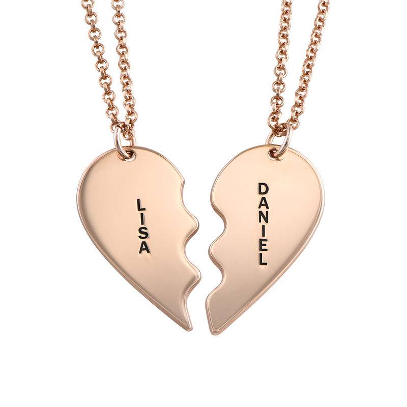 Gravierbare trennbare Herzkette für Pärchen - rosévergoldetes Sterlingsilber-1 Produktfoto