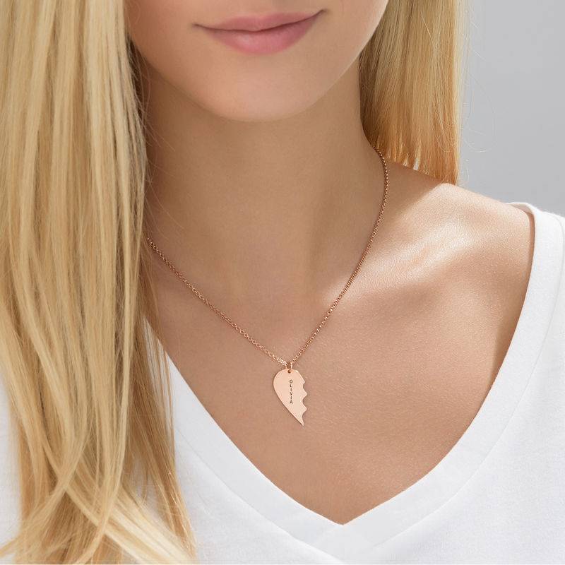Gravierbare trennbare Herzkette für Pärchen - rosévergoldetes Sterlingsilber-2 Produktfoto