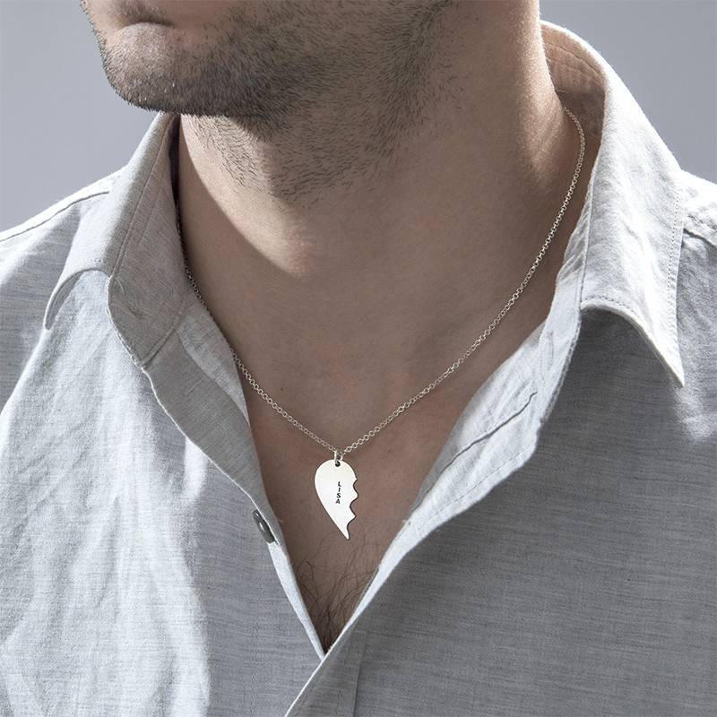 Gravierbare trennbare Herzkette für Pärchen - 925er Sterlingsilber-1 Produktfoto