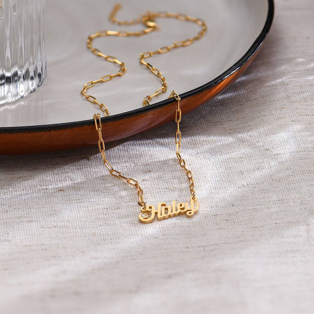 Namenskette in Büroklammer-Optik mit Diamant - Gold-Vermeil-4 Namenskette in Büroklammer-Optik mit Diamant - Gold-Vermeil-4 Produktfoto