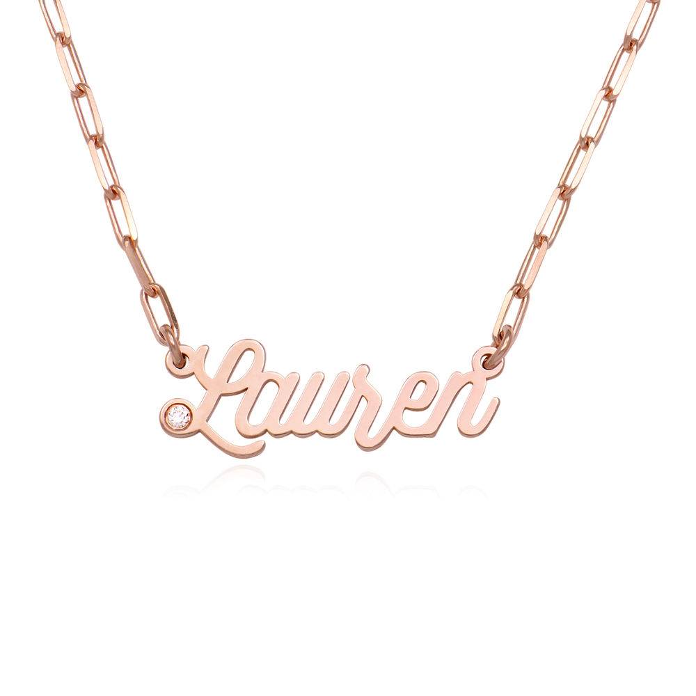 Namenskette in Büroklammer-Optik mit Diamant - rosévergoldetes Sterlingsilber-3 Namenskette in Büroklammer-Optik mit Diamant - rosévergoldetes Sterlingsilber-3 Produktfoto