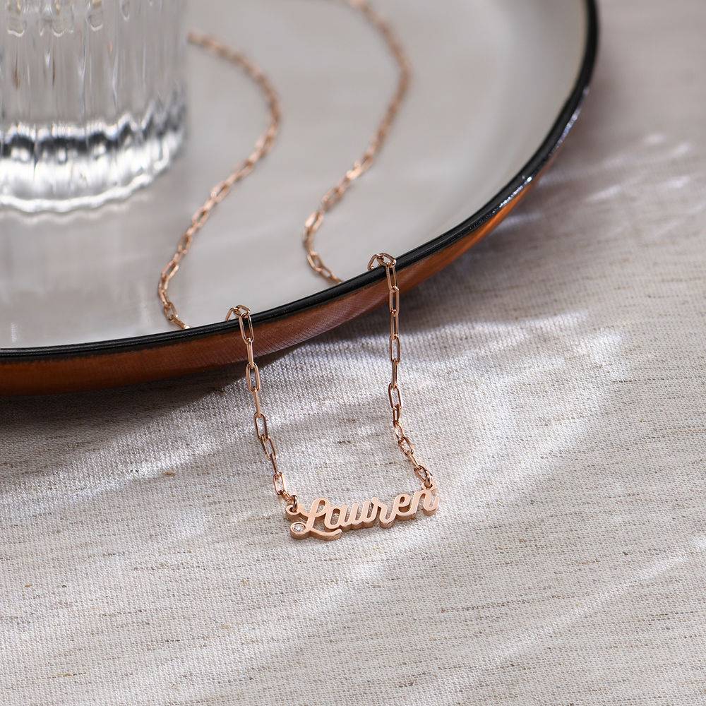 Namenskette in Büroklammer-Optik mit Diamant - rosévergoldetes Sterlingsilber-2 Namenskette in Büroklammer-Optik mit Diamant - rosévergoldetes Sterlingsilber-2 Produktfoto