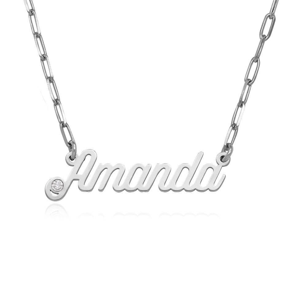 Namenskette in Büroklammer-Optik mit Diamant - 925er Sterlingsilber-2 Namenskette in Büroklammer-Optik mit Diamant - 925er Sterlingsilber-2 Produktfoto
