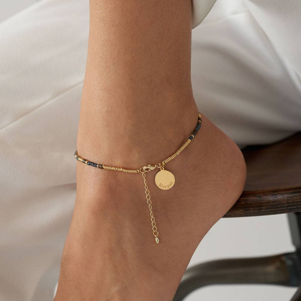 Cocoa Perlenarmband / Fußkettchen mit graviertem Anhänger - vergoldetes Sterlingsilber-6 Cocoa Perlenarmband / Fußkettchen mit graviertem Anhänger - vergoldetes Sterlingsilber-6 Produktfoto