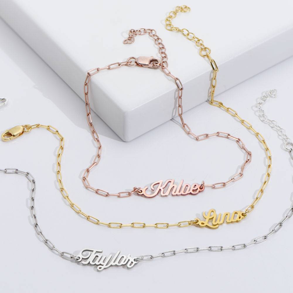 Namens-Gliederarmband / Fußkettchen - rosévergoldetes Sterlingsilber-2 Namens-Gliederarmband / Fußkettchen - rosévergoldetes Sterlingsilber-2 Produktfoto