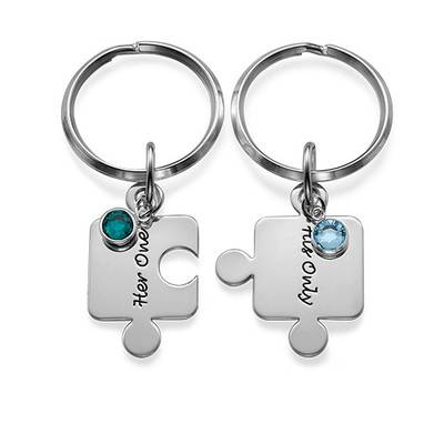 Puzzle Schlüsselanhänger-Set mit Geburtssteinen - 925er Sterlingsilber-4 Produktfoto