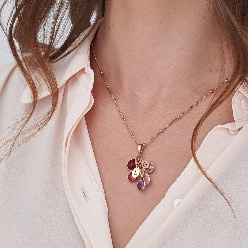 Personalisierte Tropfenkette mit Initialen und Geburtssteinen - rosévergoldetes Sterlingsilber-4 Produktfoto