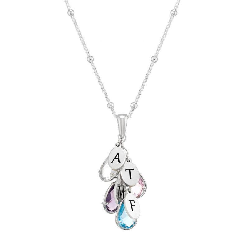 Personalisierte Tropfenkette mit Initialen und Geburtssteinen - in Silber-1 Personalisierte Tropfenkette mit Initialen und Geburtssteinen - in Silber-1 Produktfoto