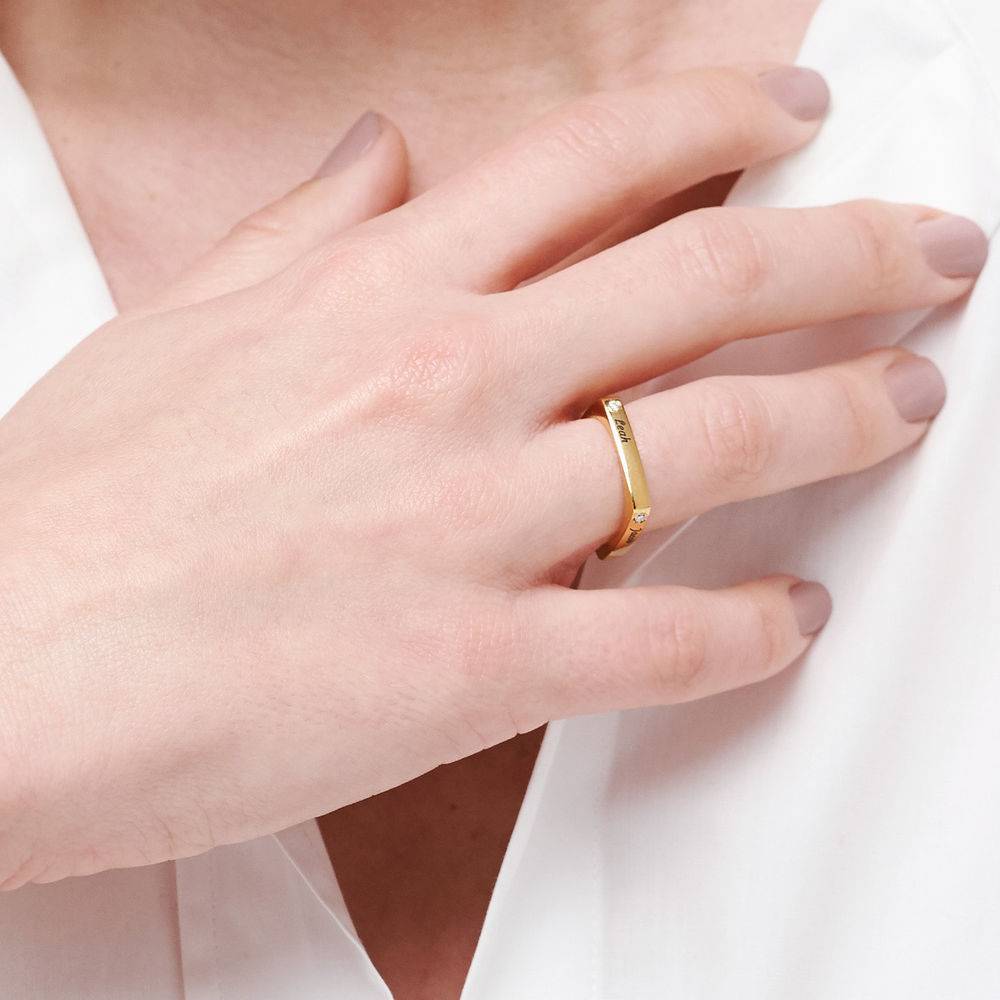 Iris quadratischer Ring mit Namen und Diamanten - Gold-Vermeil-2 Produktfoto