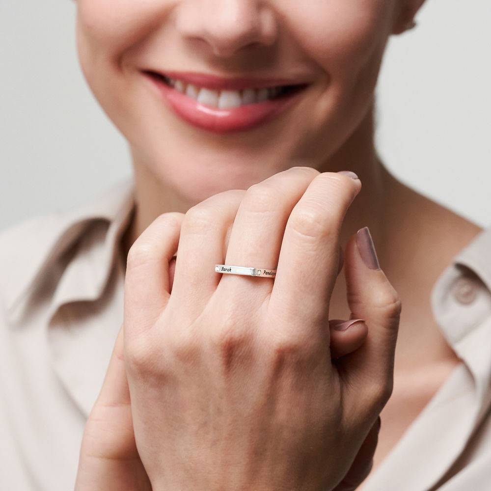 Iris quadratischer Ring mit Namen und Diamanten - 925er Sterlingsilber-1 Produktfoto