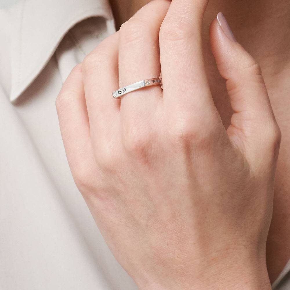 Iris quadratischer Ring mit Namen und Diamanten - 925er Sterlingsilber-2 Produktfoto