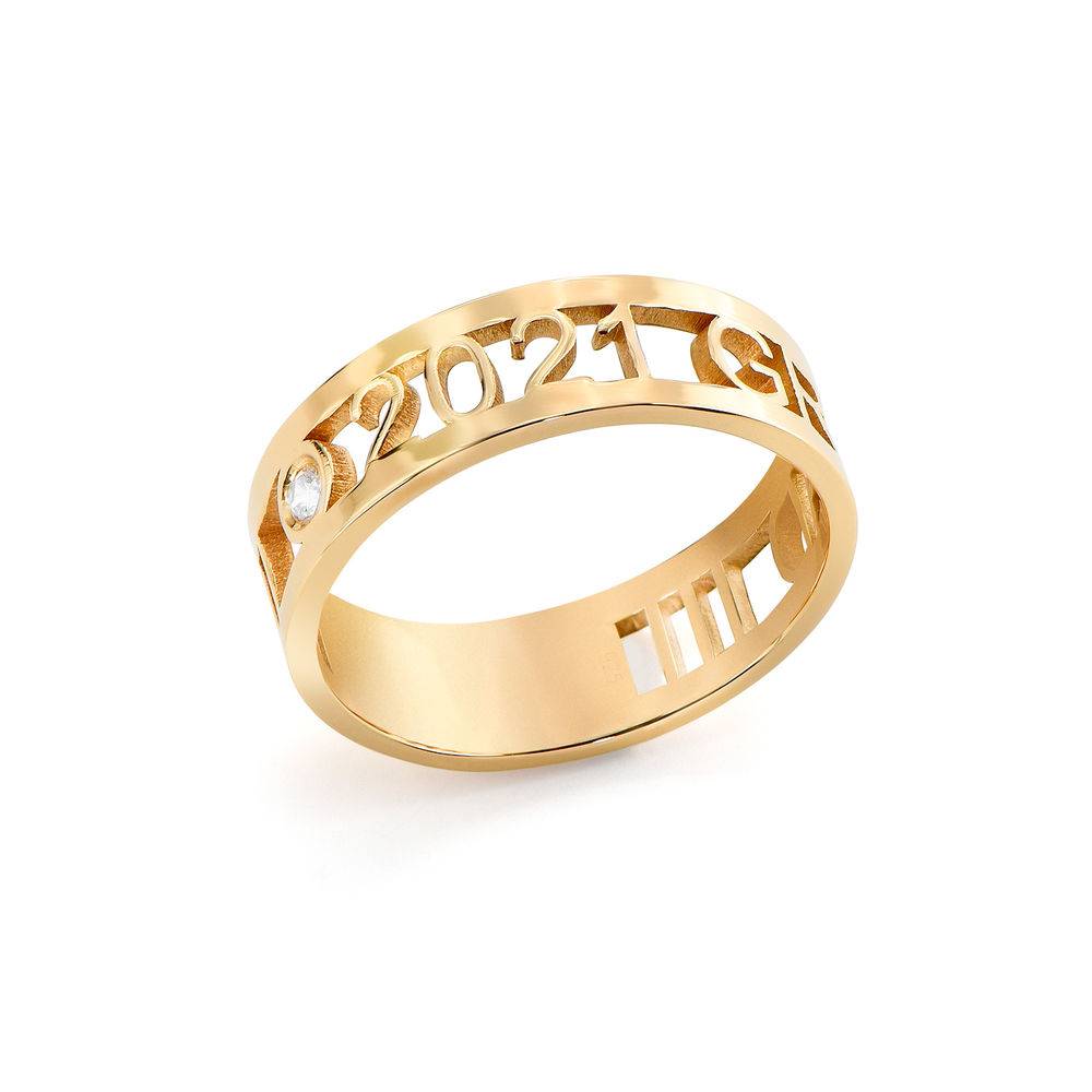 Personalsierter Abschluss-Ring mit kubischem Zirkon - 750er vergoldetes Silber-3 Produktfoto