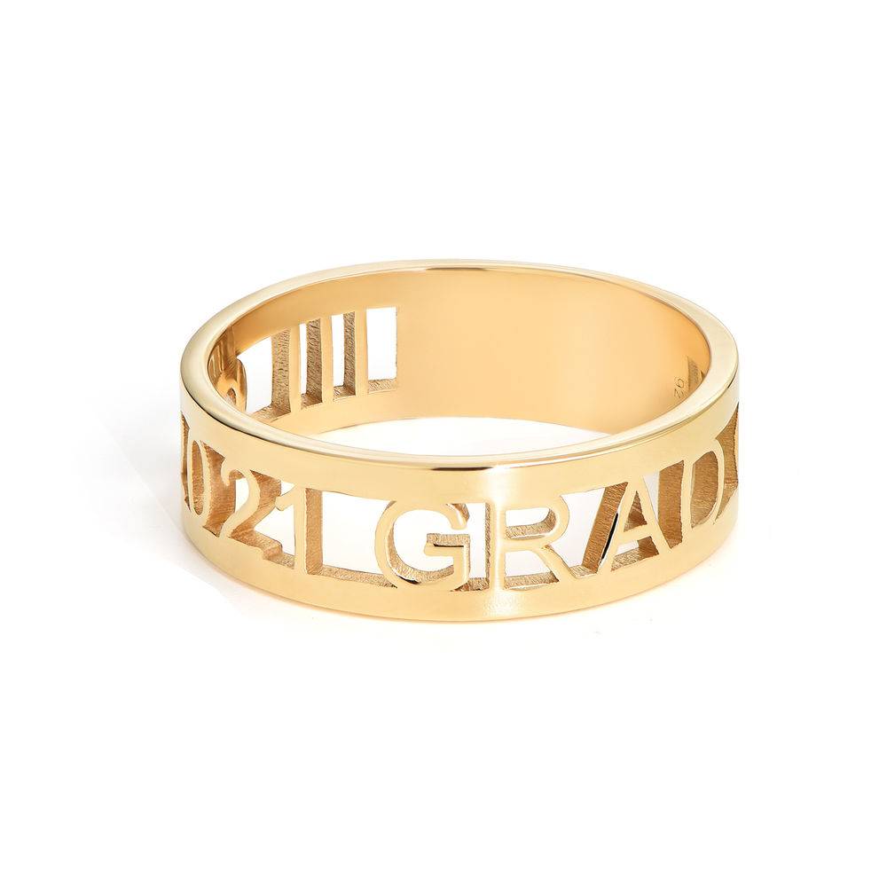 Personalsierter Abschluss-Ring mit kubischem Zirkon - 750er vergoldetes Silber-4 Produktfoto