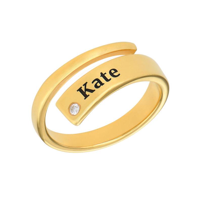 Personalisierter Namensring mit Diamant - 750er vergoldetes Silber-4 Produktfoto