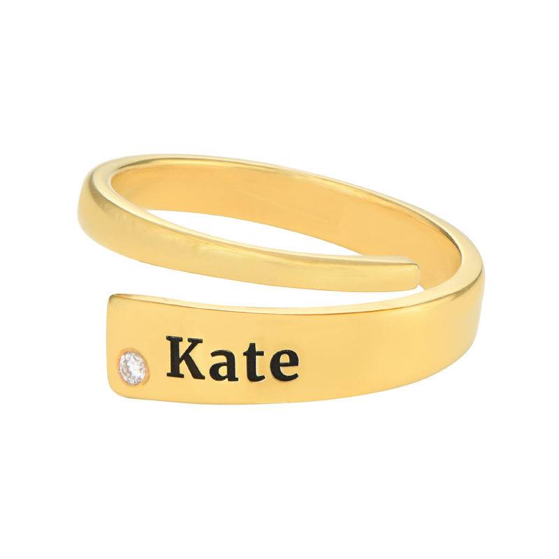 Personalisierter Namensring mit Diamant - 750er vergoldetes Silber-6 Produktfoto