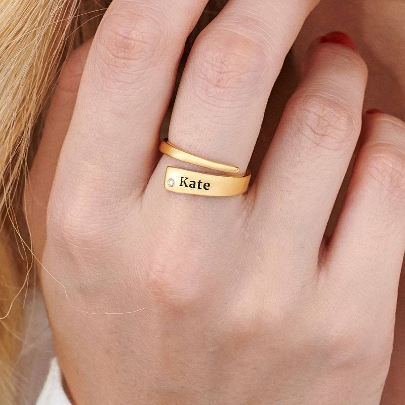 Personalisierter Namensring mit Diamant - 750er vergoldetes Silber-2 Produktfoto