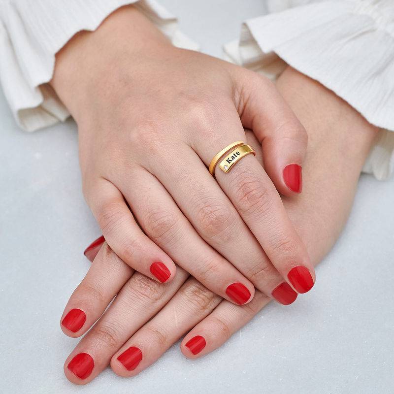 Personalisierter Namensring mit Diamant - 750er vergoldetes Silber-5 Produktfoto