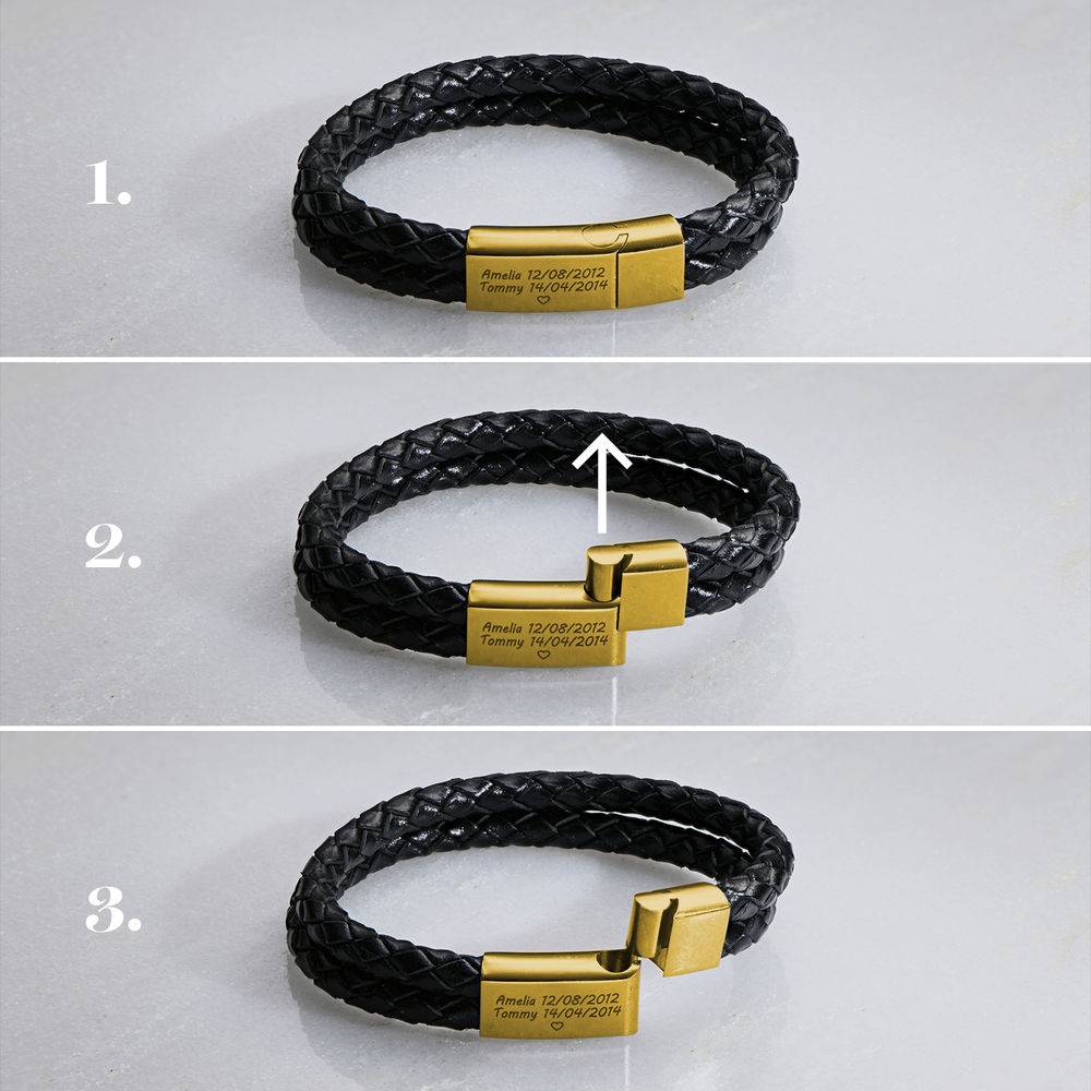 Explorer Herrenarmband aus schwarzem Leder - Vergoldet-3 Produktfoto