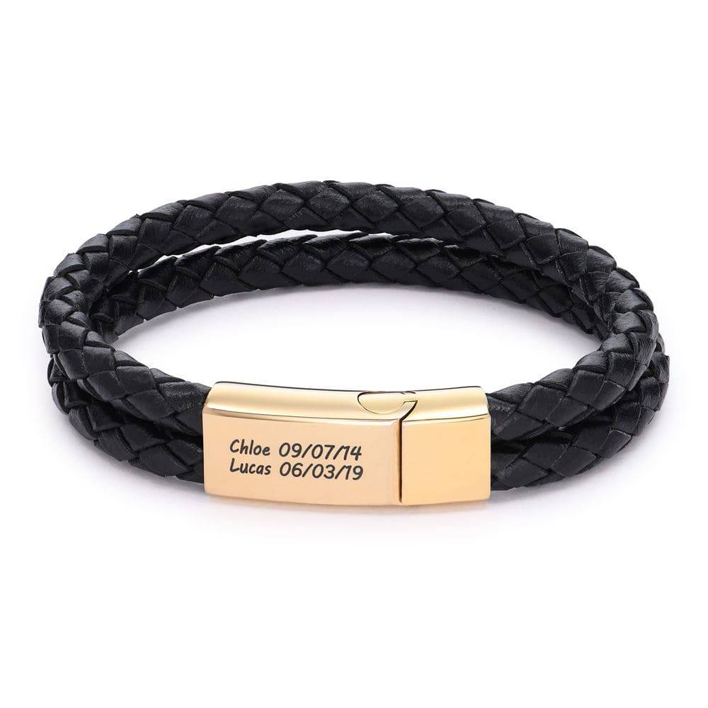 Explorer Herrenarmband aus schwarzem Leder - Vergoldet-1 Produktfoto