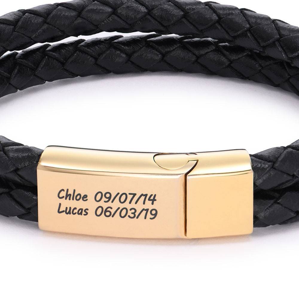Explorer Herrenarmband aus schwarzem Leder - Vergoldet-2 Produktfoto