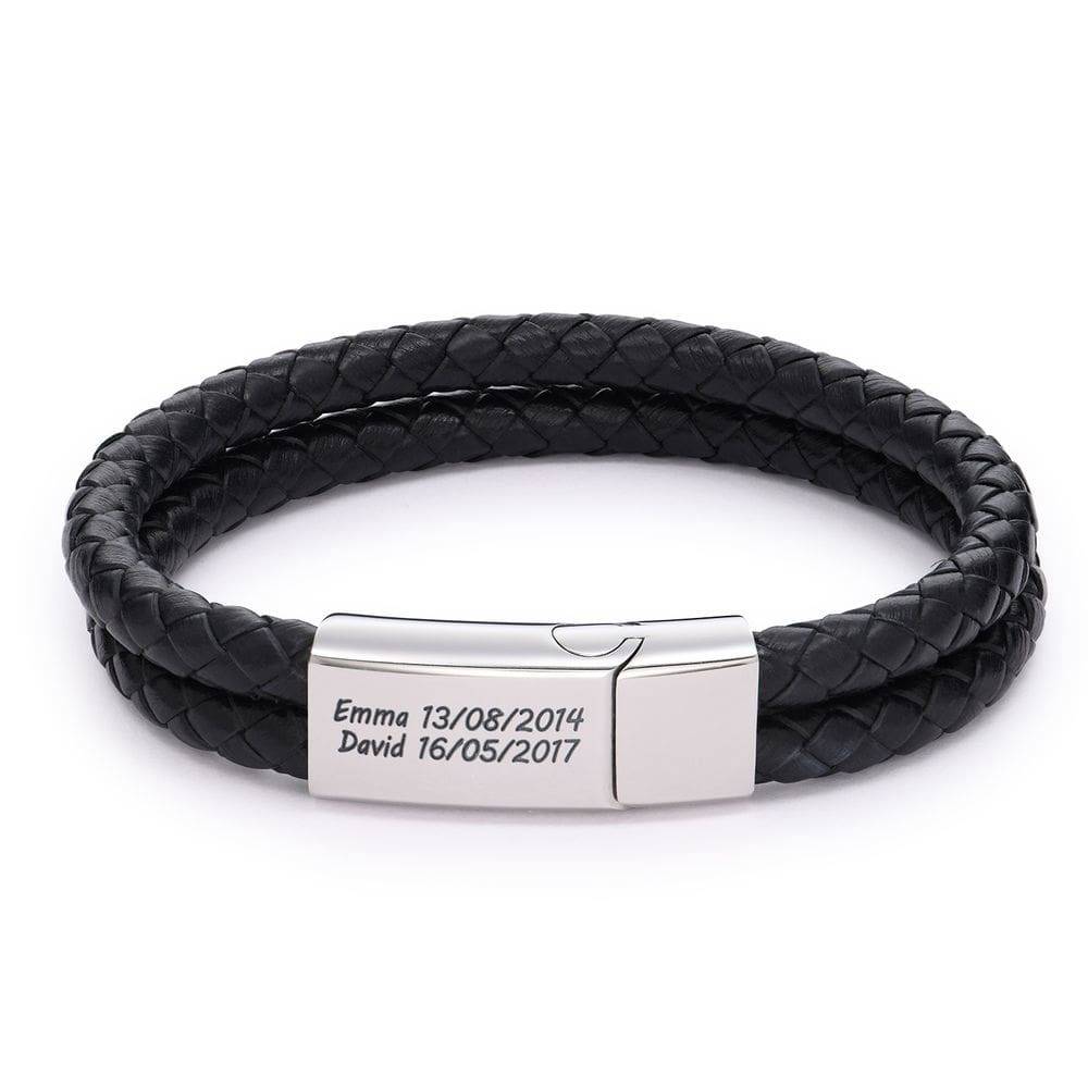 Explorer Herrenarmband aus schwarzem Leder - Edelstahl-1 Produktfoto