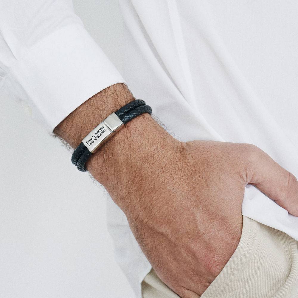 Explorer Herrenarmband aus schwarzem Leder - Edelstahl-2 Produktfoto