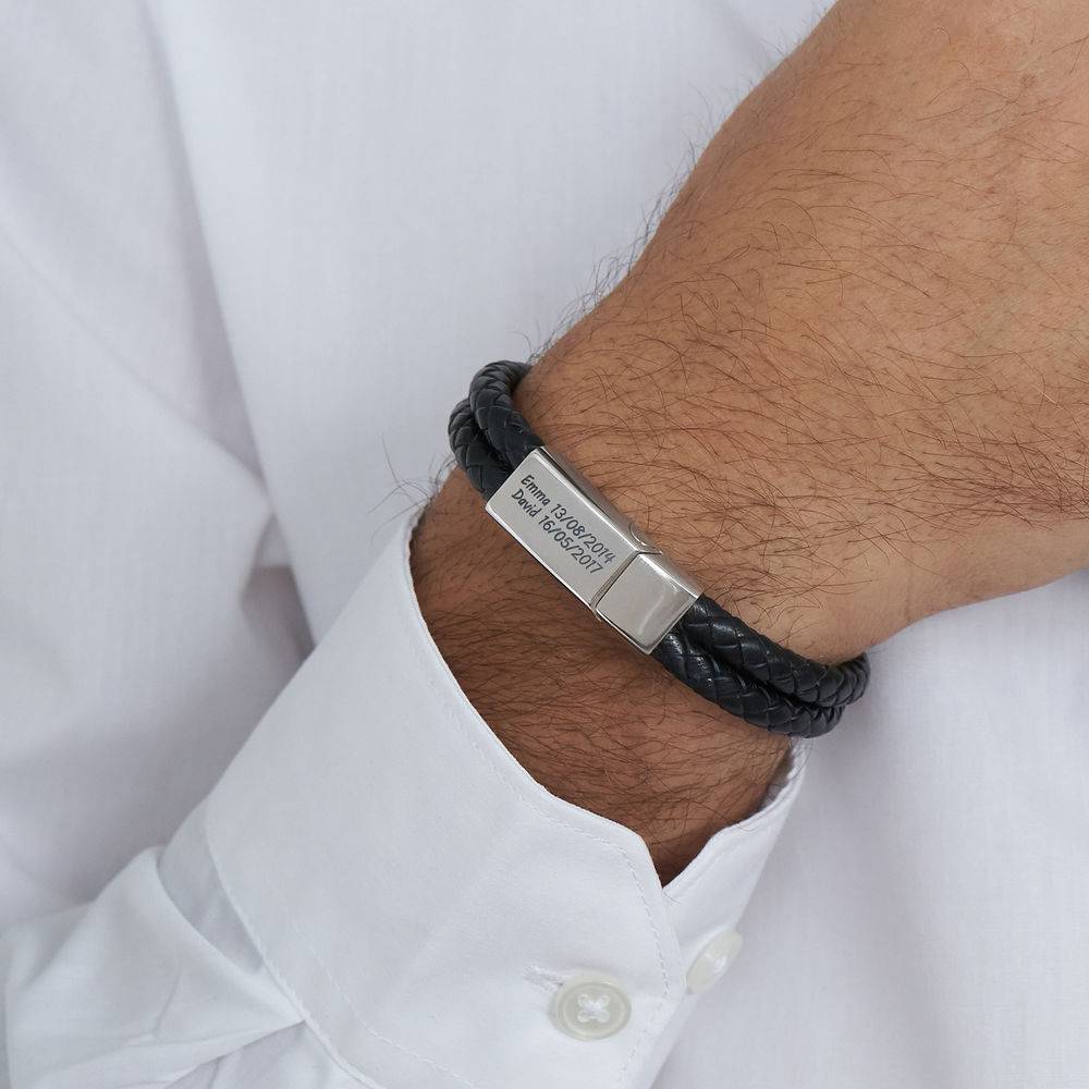Explorer Herrenarmband aus schwarzem Leder - Edelstahl-3 Produktfoto