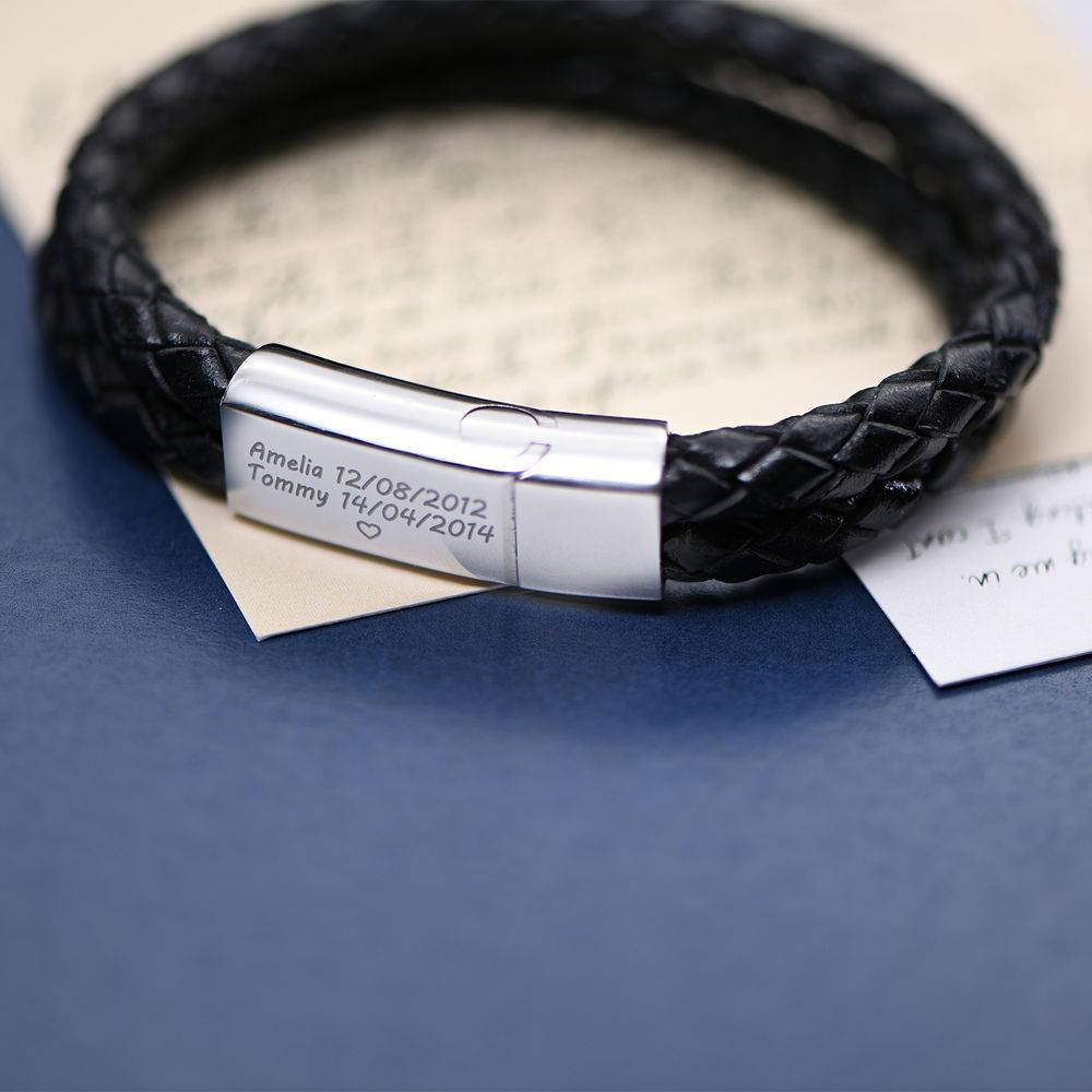 Explorer Herrenarmband aus schwarzem Leder - Edelstahl-4 Produktfoto