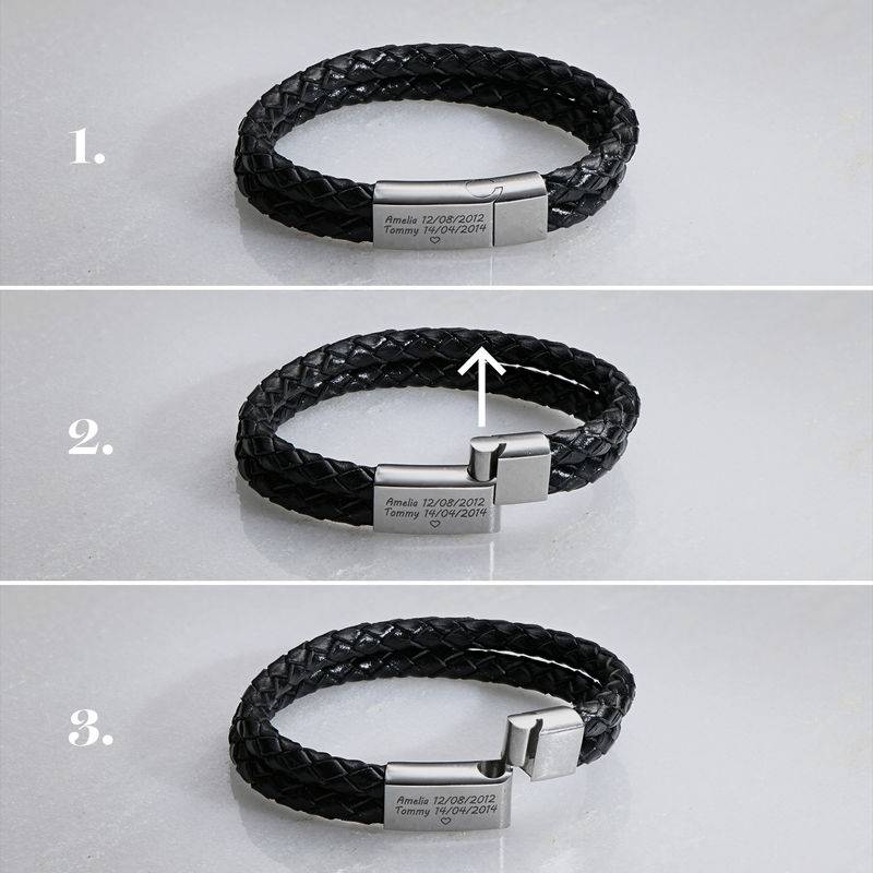 Explorer Herrenarmband aus schwarzem Leder - Edelstahl-5 Produktfoto