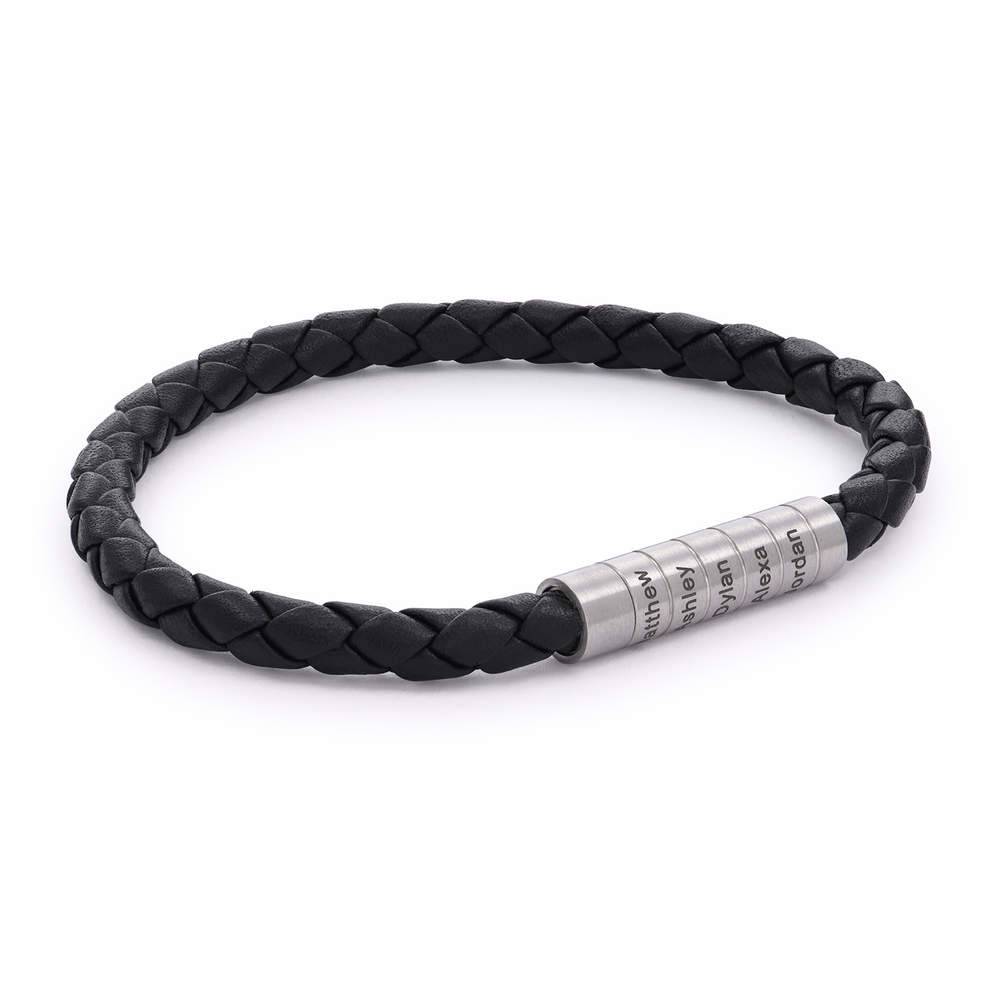 Nevada geflochtenes schwarzes Lederarmband für Männer-3 Produktfoto