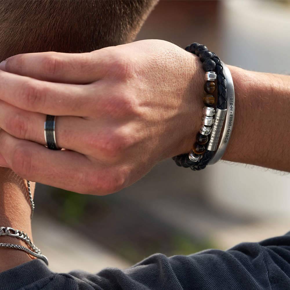 Nevada geflochtenes schwarzes Lederarmband für Männer-2 Produktfoto