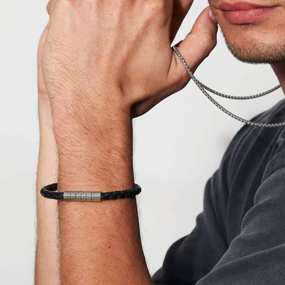 Nevada geflochtenes schwarzes Lederarmband für Männer-4 Produktfoto