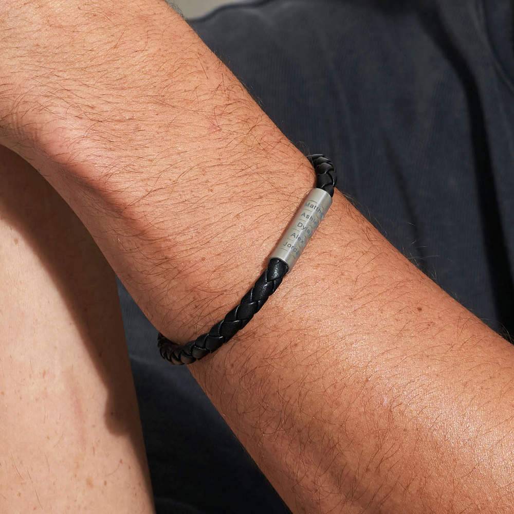 Nevada geflochtenes schwarzes Lederarmband für Männer-5 Produktfoto