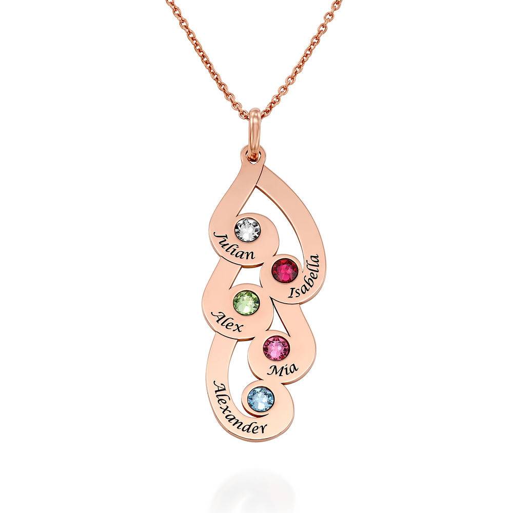 Gravierte Familienkette mit Namen und Geburtssteinen - rosévergoldetes Sterlingsilber-1 Produktfoto