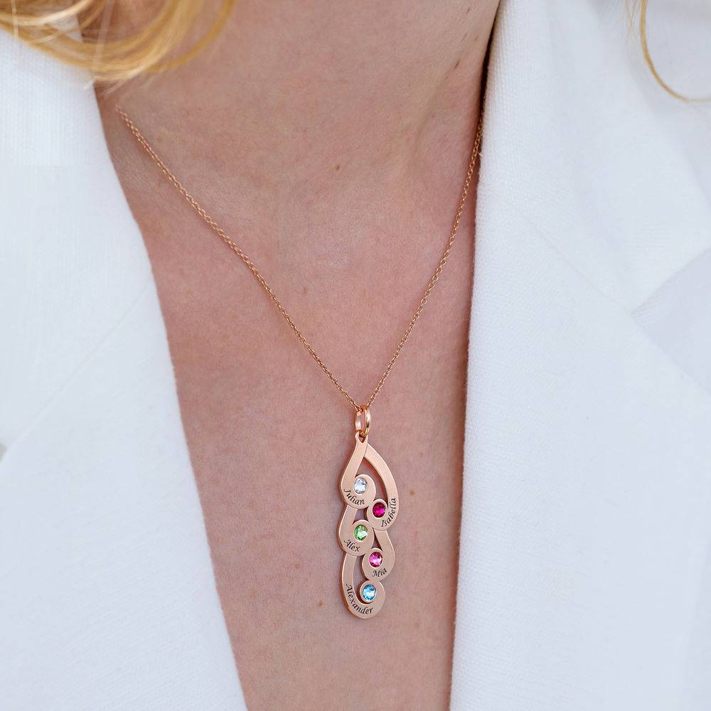 Gravierte Familienkette mit Namen und Geburtssteinen - rosévergoldetes Sterlingsilber-4 Produktfoto