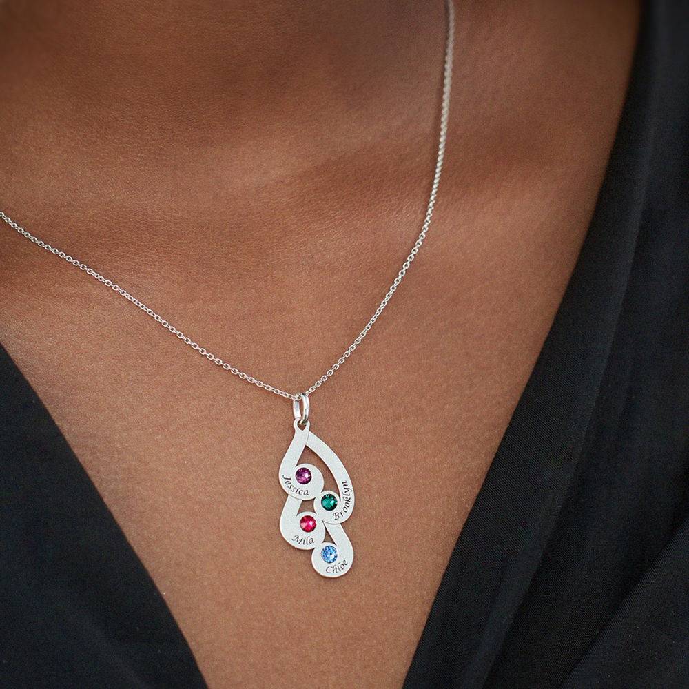 Gravierte Familienkette mit Namen und Geburtssteinen - 925er Sterlingsilber-5 Gravierte Familienkette mit Namen und Geburtssteinen - 925er Sterlingsilber-5 Produktfoto