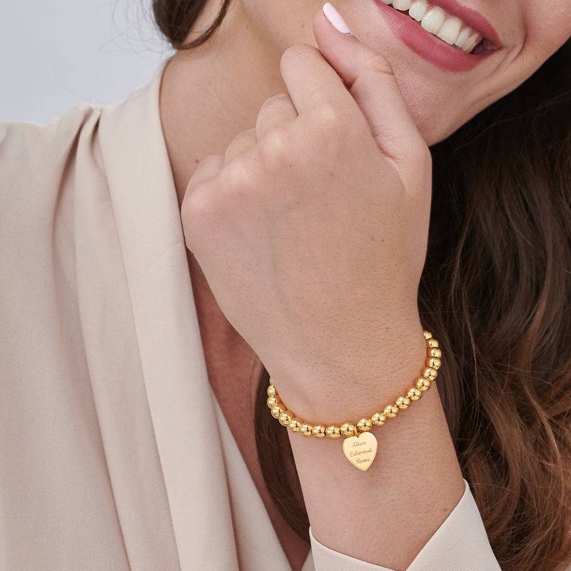Graviertes Perlenarmband mit Herz-Charm - vergoldetes Sterlingsilber-2 Graviertes Perlenarmband mit Herz-Charm - vergoldetes Sterlingsilber-2 Produktfoto