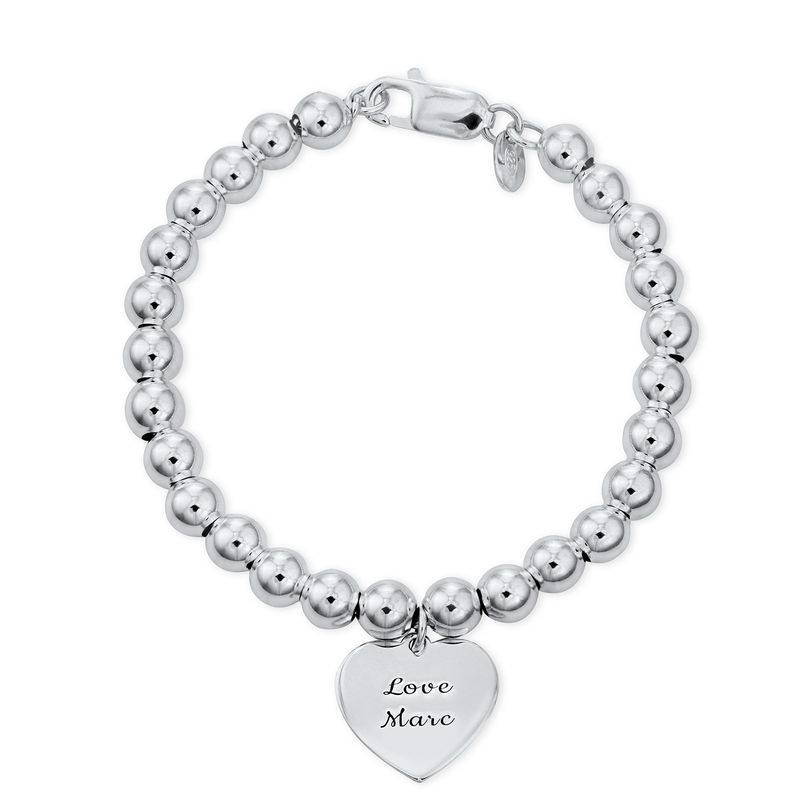 Graviertes Perlenarmband mit Herz-Charm - 925er Sterlingsilber-1 Produktfoto