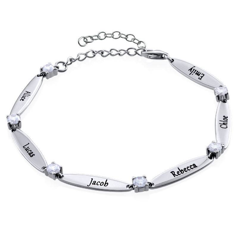 Graviertes Mutterarmband mit kubischen Zirkoniasteinen - 925er Sterlingsilber-2 Produktfoto