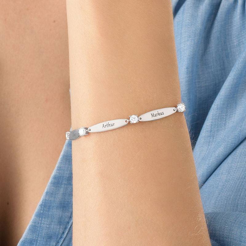 Graviertes Mutterarmband mit kubischen Zirkoniasteinen - 925er Sterlingsilber-3 Produktfoto