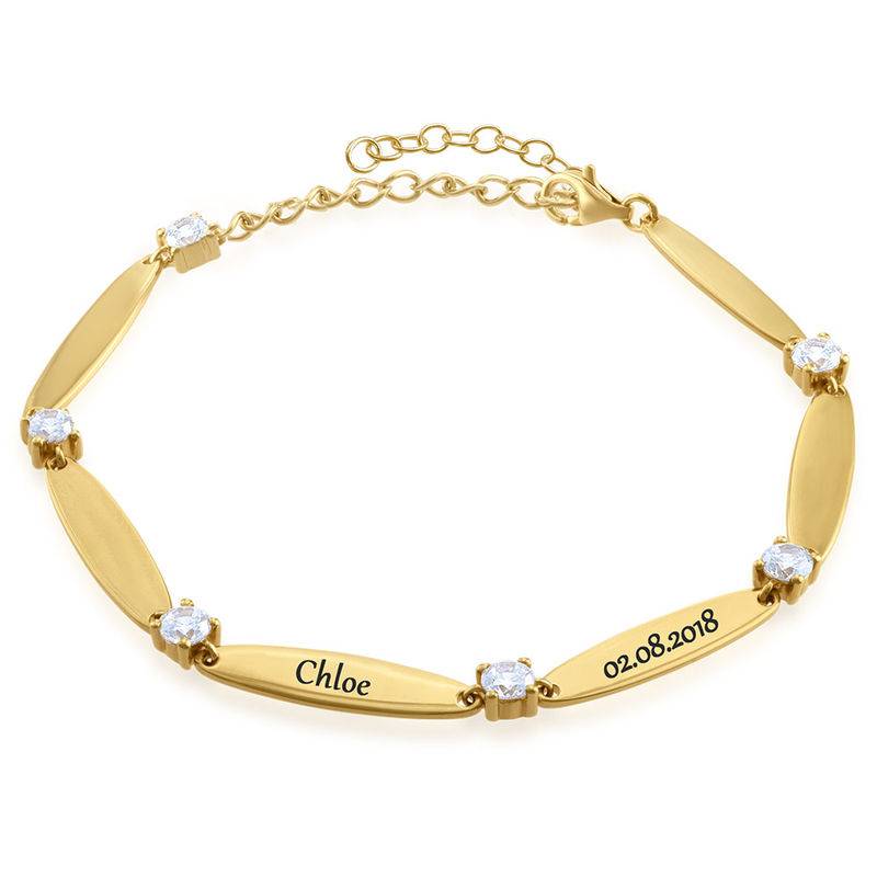 Graviertes Mutterarmband mit kubischen Zirkoniasteinen - in Vergoldung-2 Produktfoto