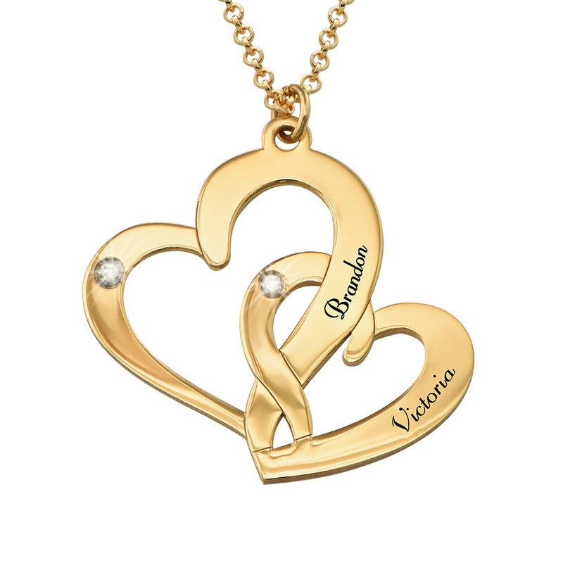 Gravierte zwei Herzen-Kette mit Diamanten - Gold-Vermeil-1 Produktfoto