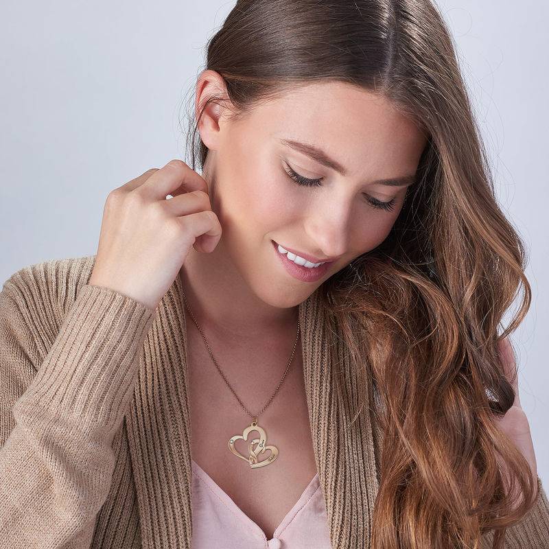 Gravierte zwei Herzen-Kette mit Diamanten - Gold-Vermeil-2 Produktfoto