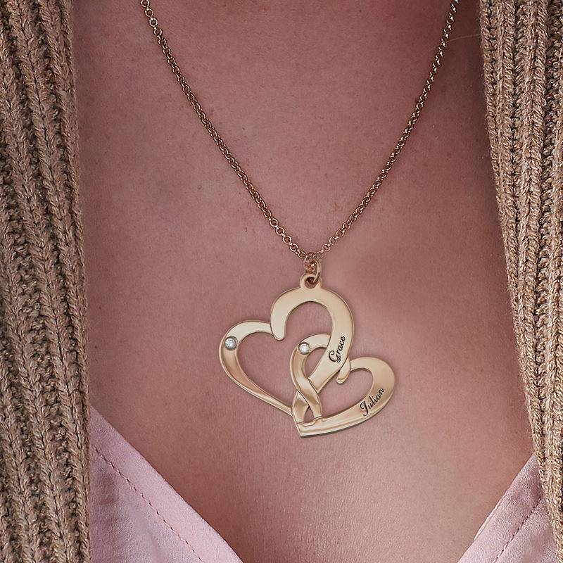 Gravierte zwei Herzen-Kette mit Diamanten - Gold-Vermeil-3 Produktfoto