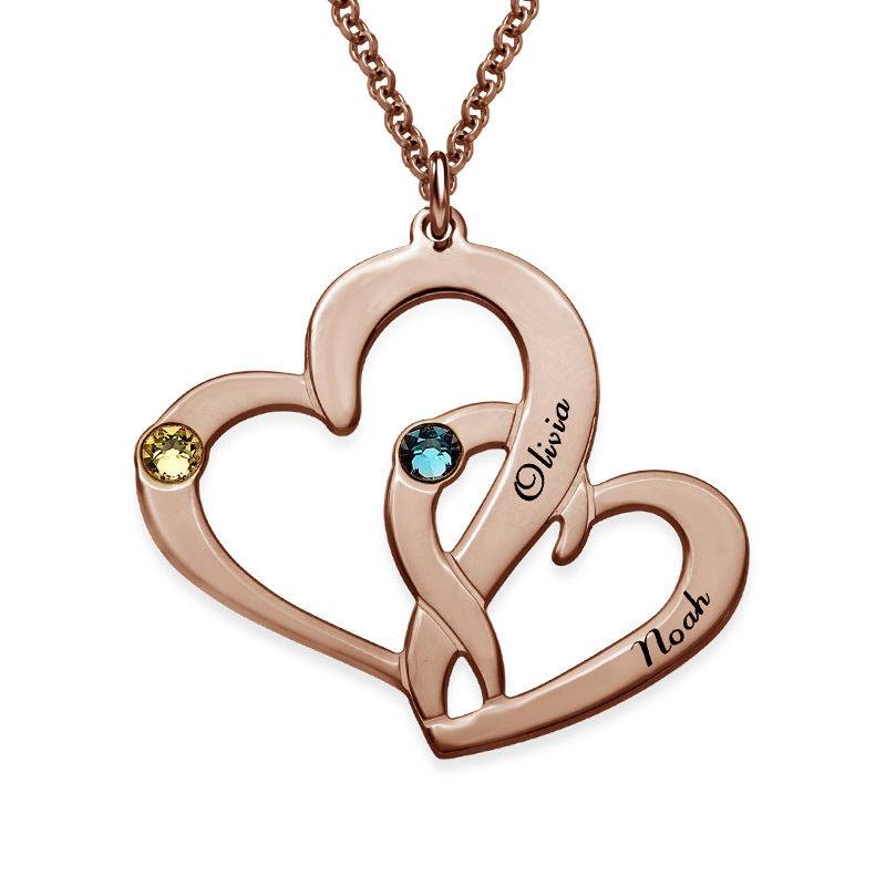 Gravierte zwei Herzen-Kette mit Geburtssteinen - rosévergoldetes Sterlingsilber-1 Gravierte zwei Herzen-Kette mit Geburtssteinen - rosévergoldetes Sterlingsilber-1 Produktfoto